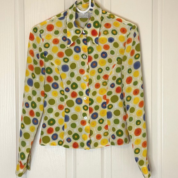 IDS Express Collection Tops - Vintage IDS Express Collection Women's Button Up LS Blouse Circle Medium Size 38